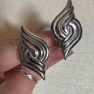 Monet Silver Wing-Shaped Earrings